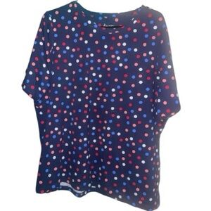 D&Co Short Sleeve Polka Dot Top - Navy, Red, White,Pink & Blue, 1x